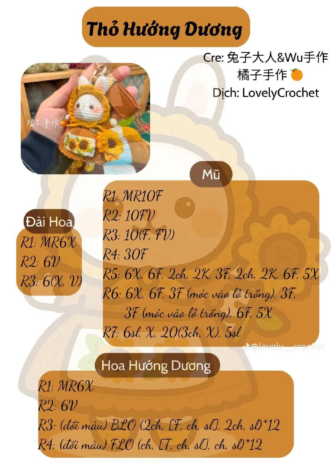 Hướng dẫn móc búp bê Thỏ Hướng Dương màu vàng nâu