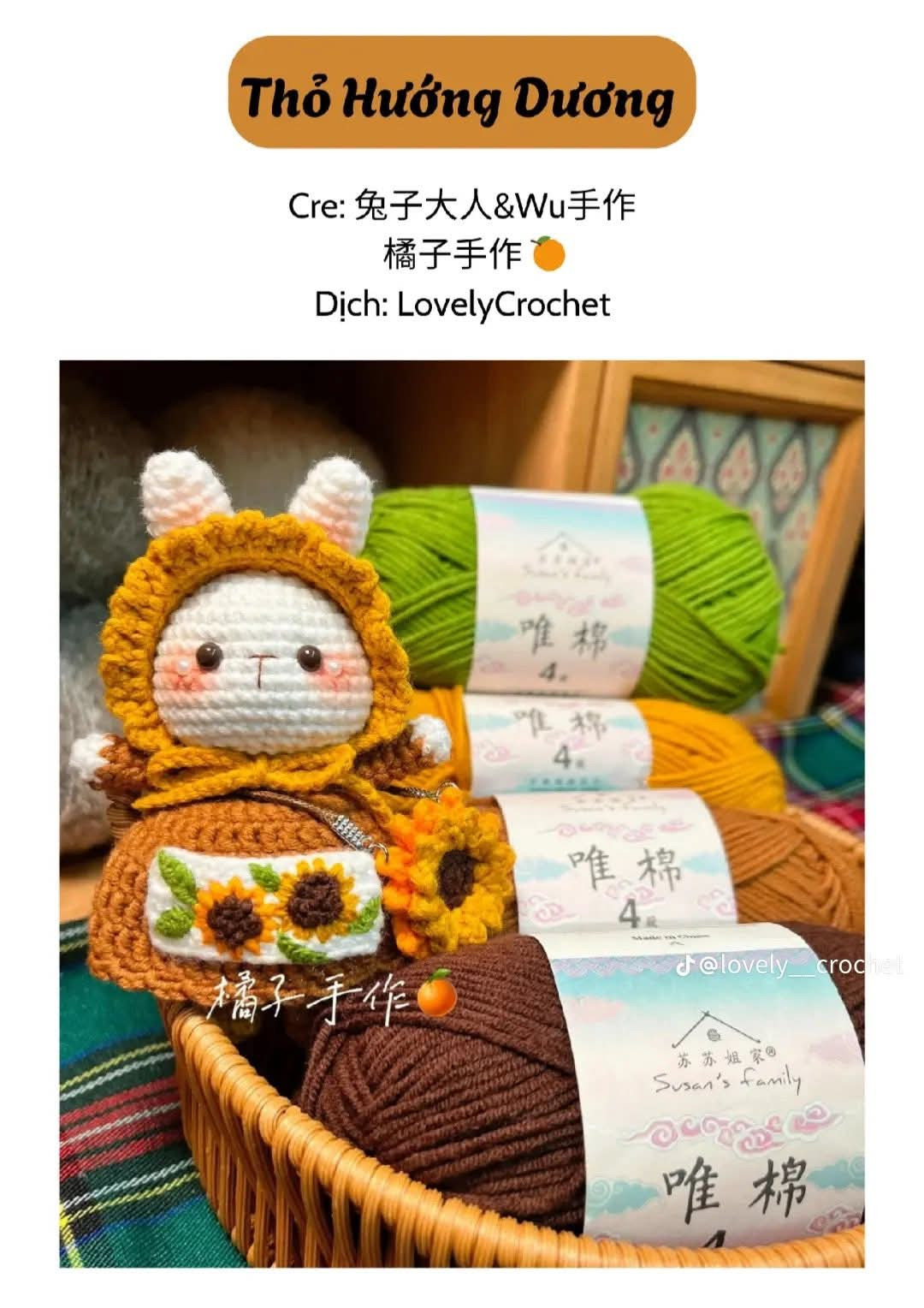 Hướng dẫn móc búp bê Thỏ Hướng Dương màu vàng nâu