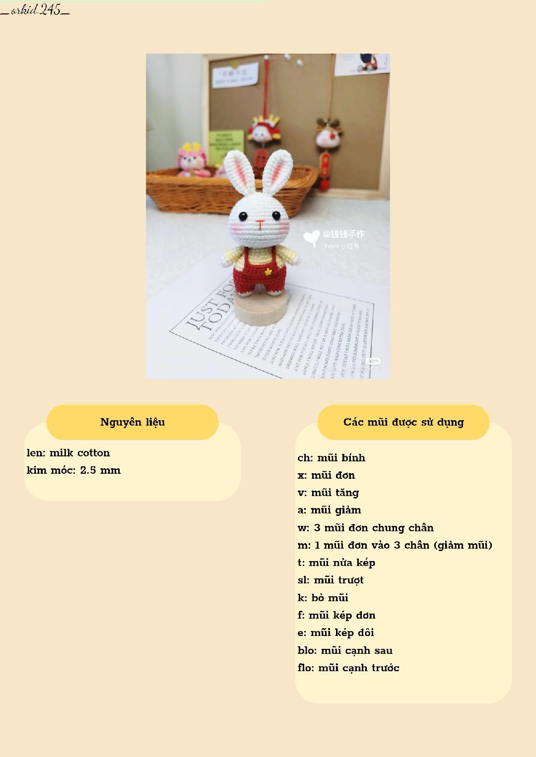 Hướng dẫn móc búp bê thỏ mặc quần đỏ