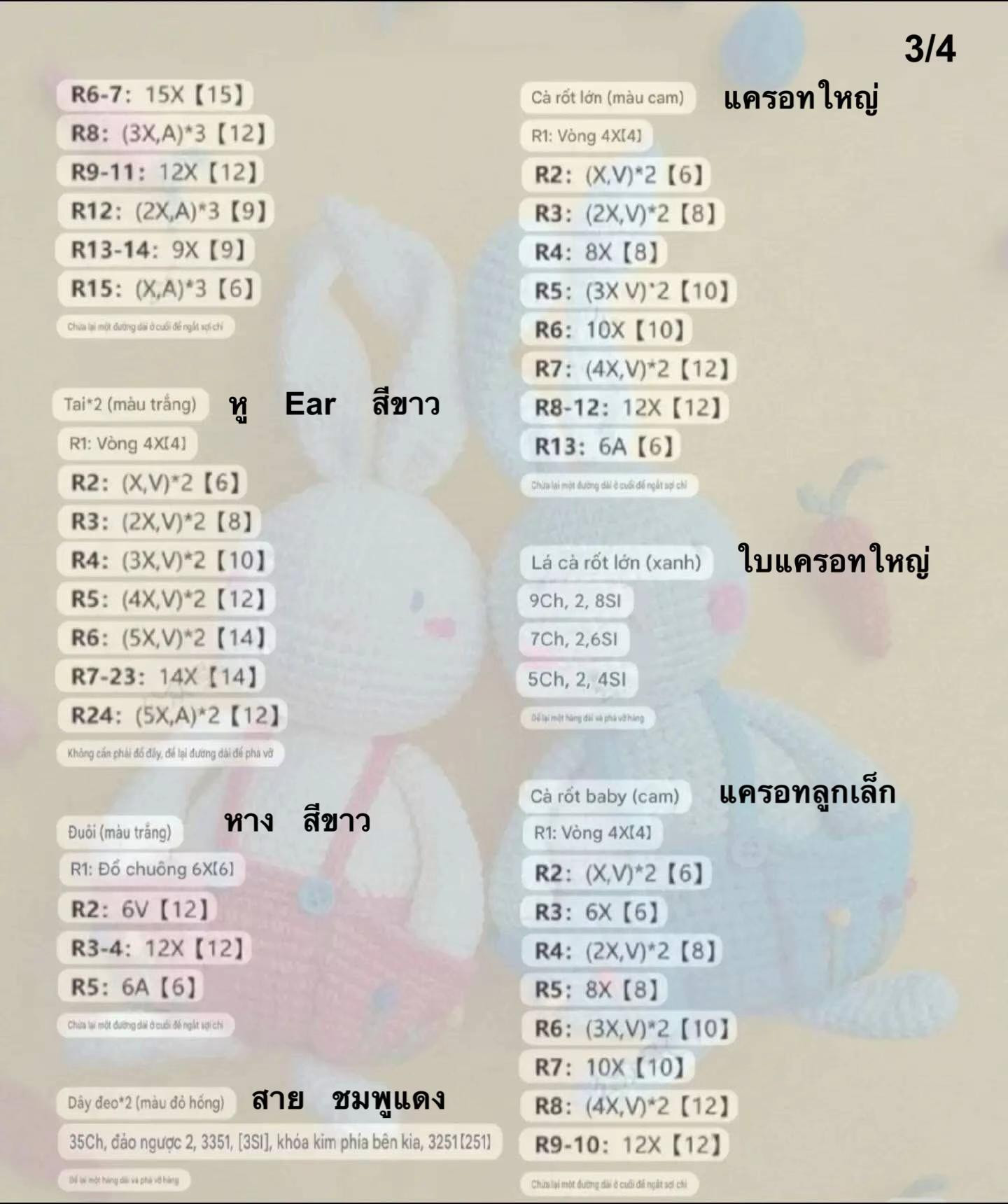 Hướng dẫn móc búp bê thỏ mặc quần yếm màu hồng