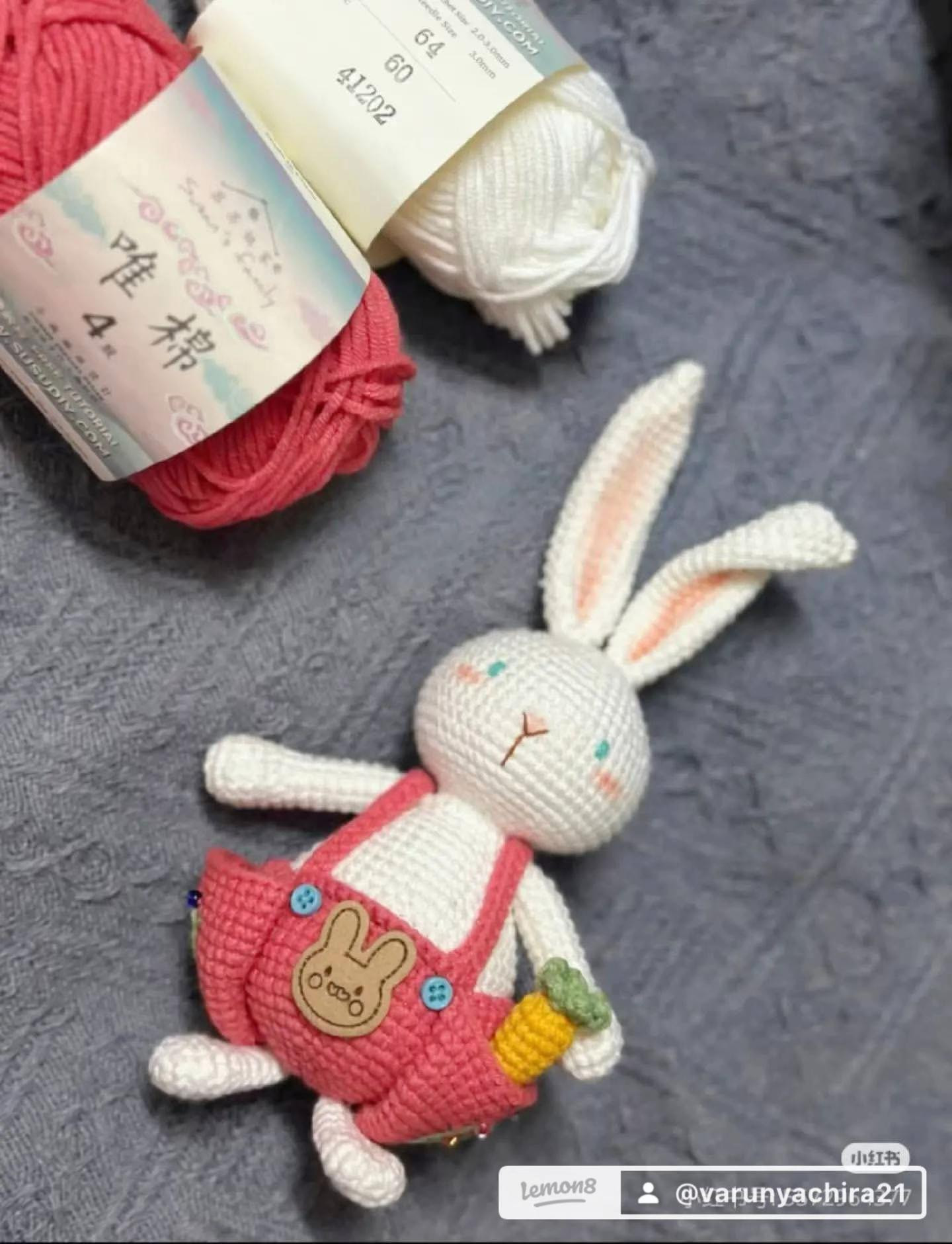 Hướng dẫn móc búp bê thỏ mặc quần yếm màu hồng