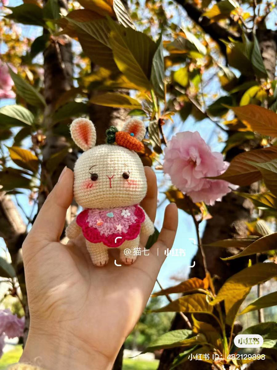 Hướng dẫn móc búp bê thỏ mặc váy hồng cầm cà rốt