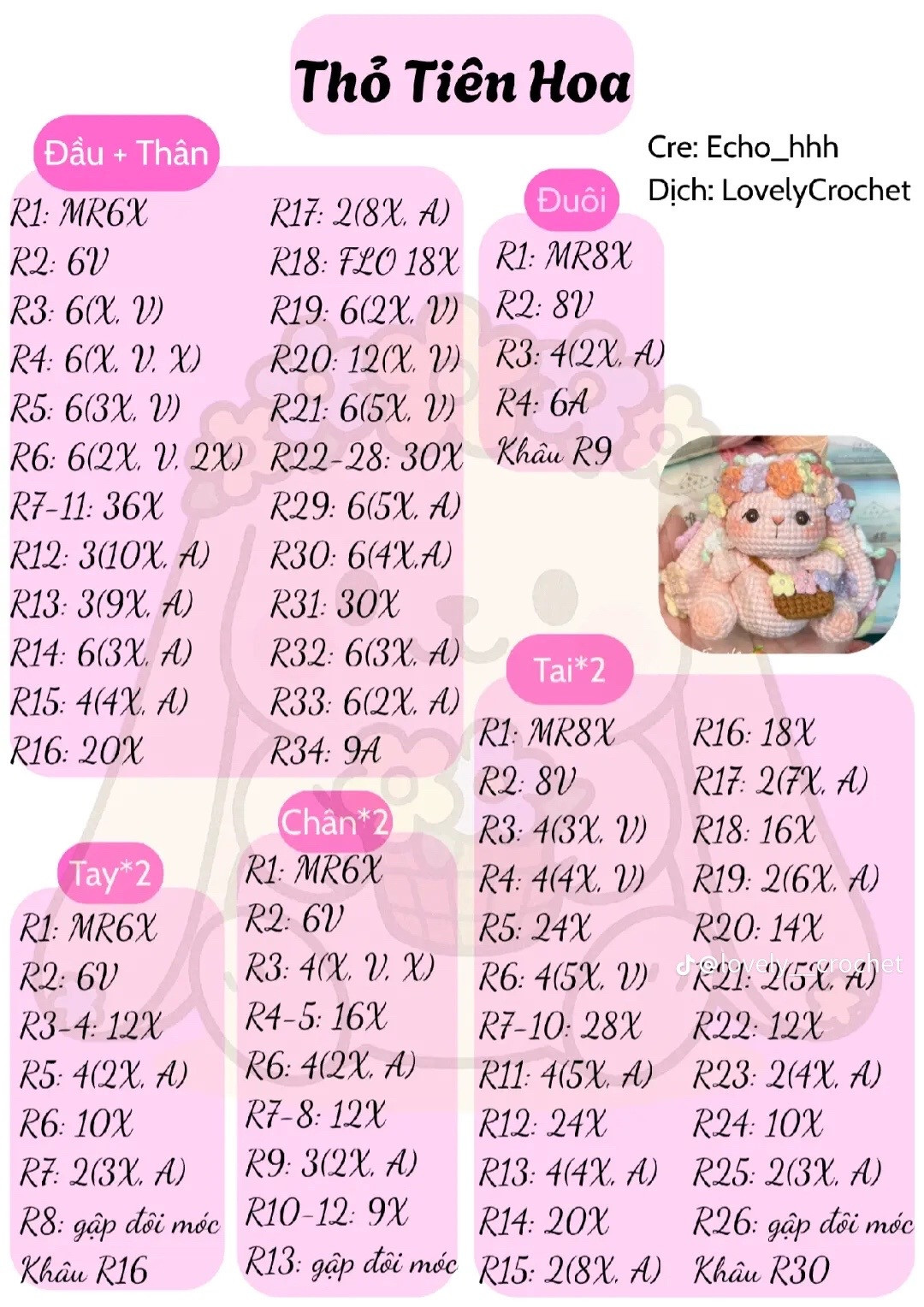 Hướng dẫn móc búp bê Thỏ Tiên Hoa màu hồng dễ thương