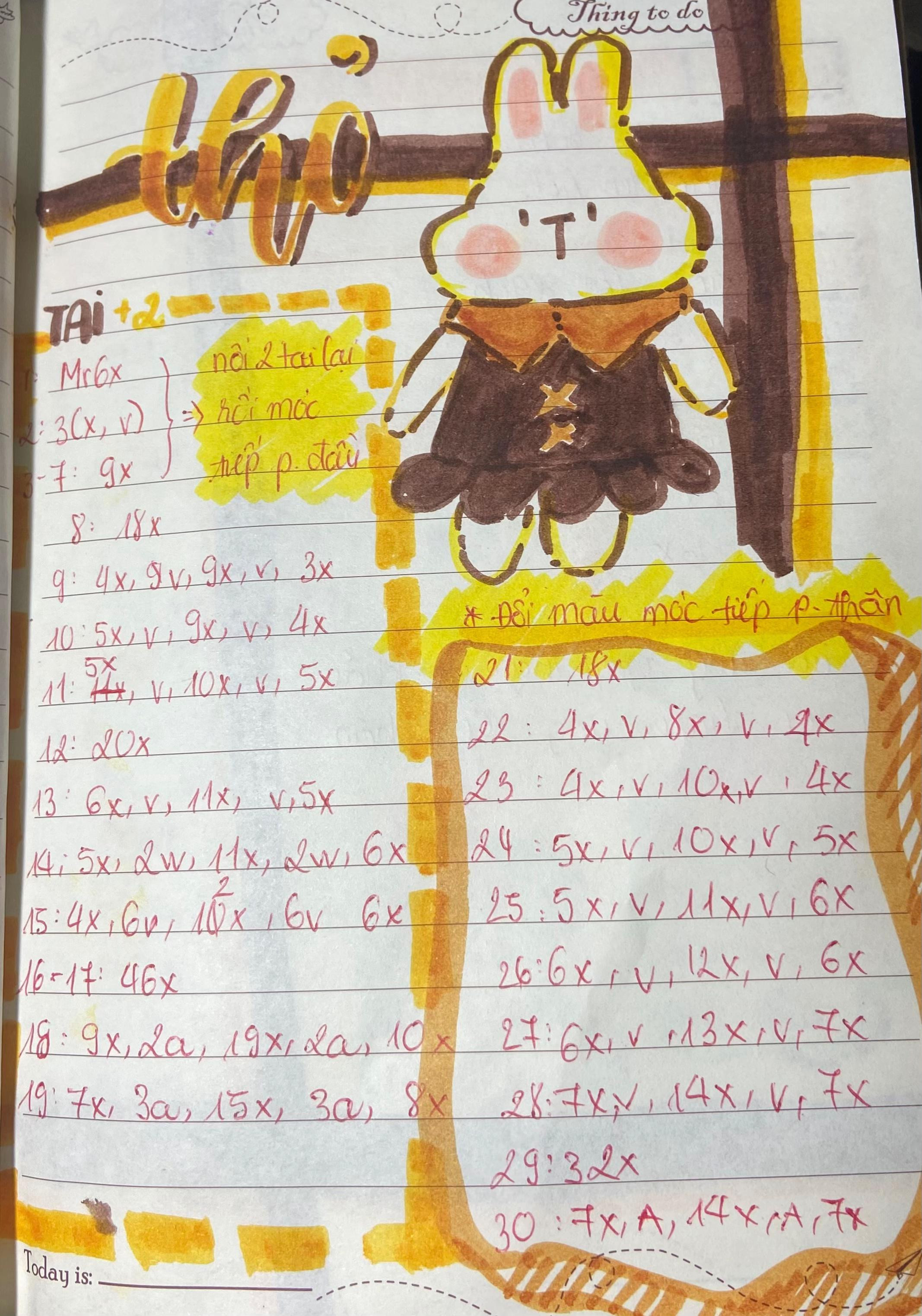 Hướng dẫn móc búp bê thỏ trắng mặc váy nâu, kèm bảng chart chi tiết từng hàng