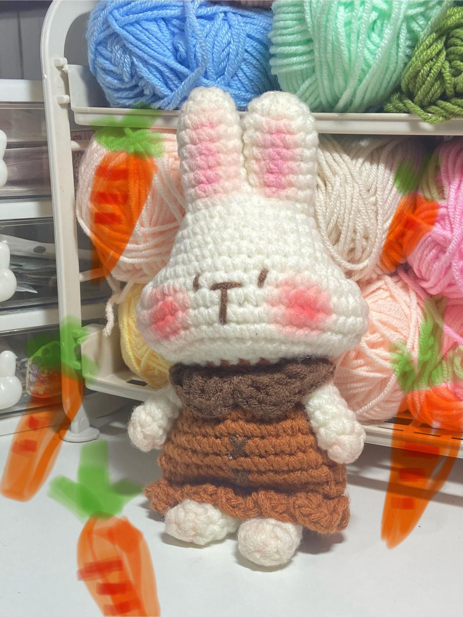 Hướng dẫn móc búp bê thỏ trắng mặc váy nâu, kèm bảng chart chi tiết từng hàng