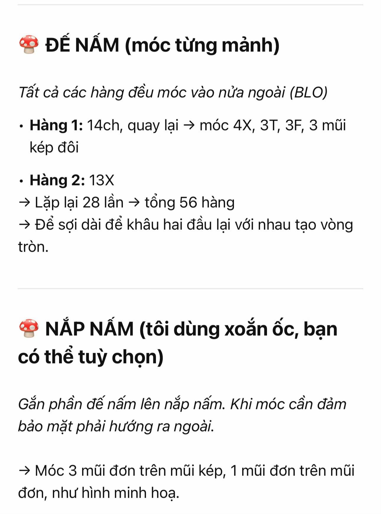 Hướng dẫn móc búp bê Tinh linh Nấm dễ thương, chart chi tiết từng phần