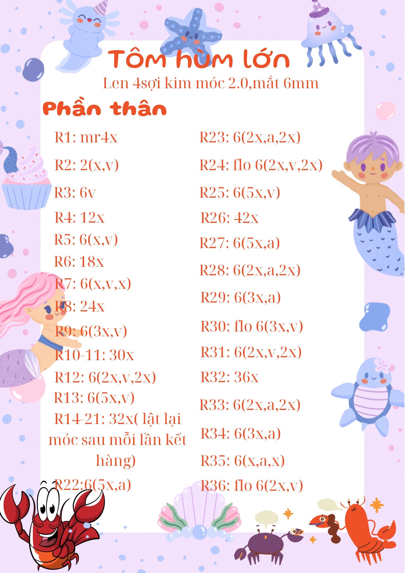 Hướng dẫn móc búp bê Tôm hùm lớn dễ thương