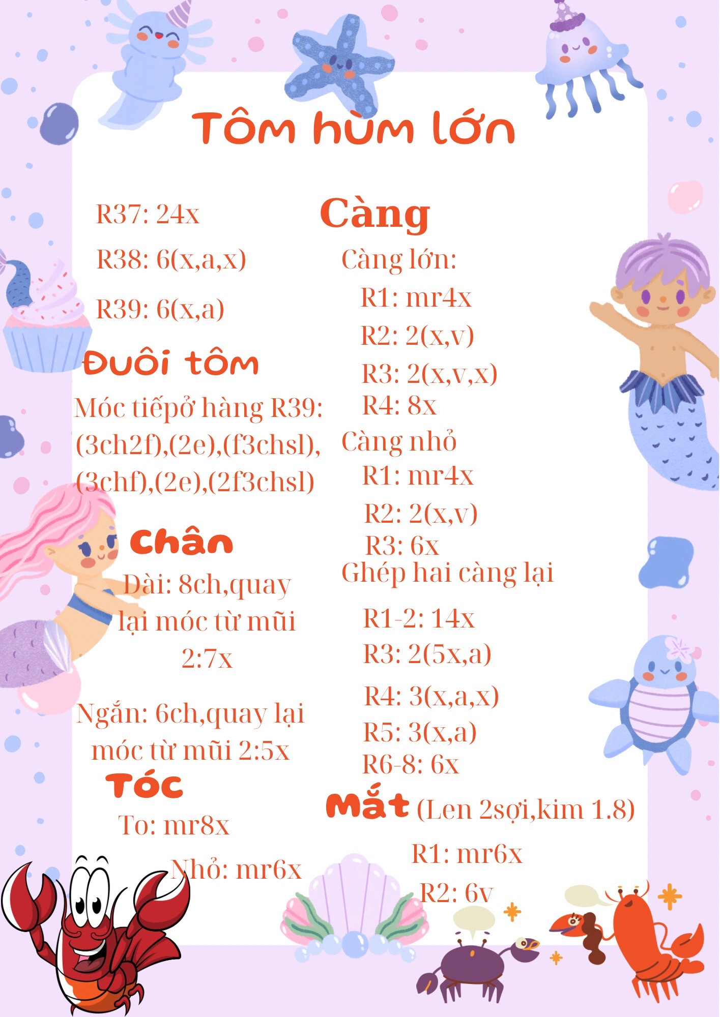 Hướng dẫn móc búp bê Tôm hùm lớn dễ thương