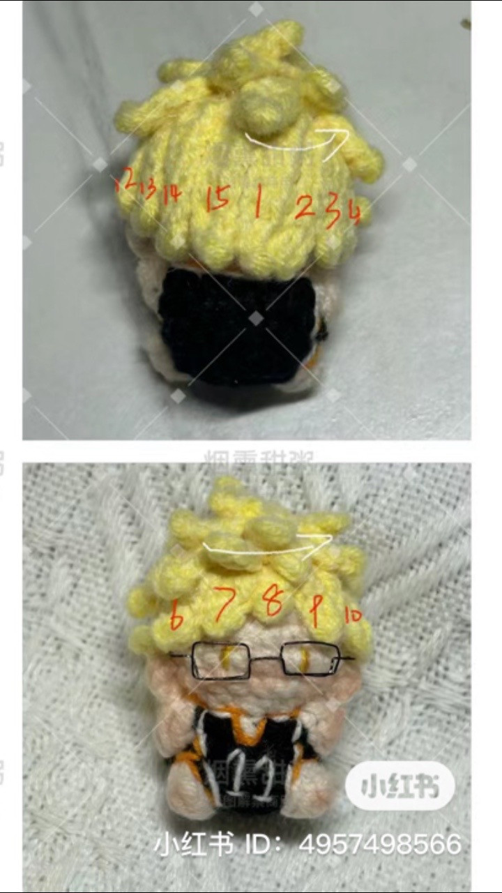 Hướng dẫn móc búp bê Tsukishima Kei, tóc vàng, áo số 11