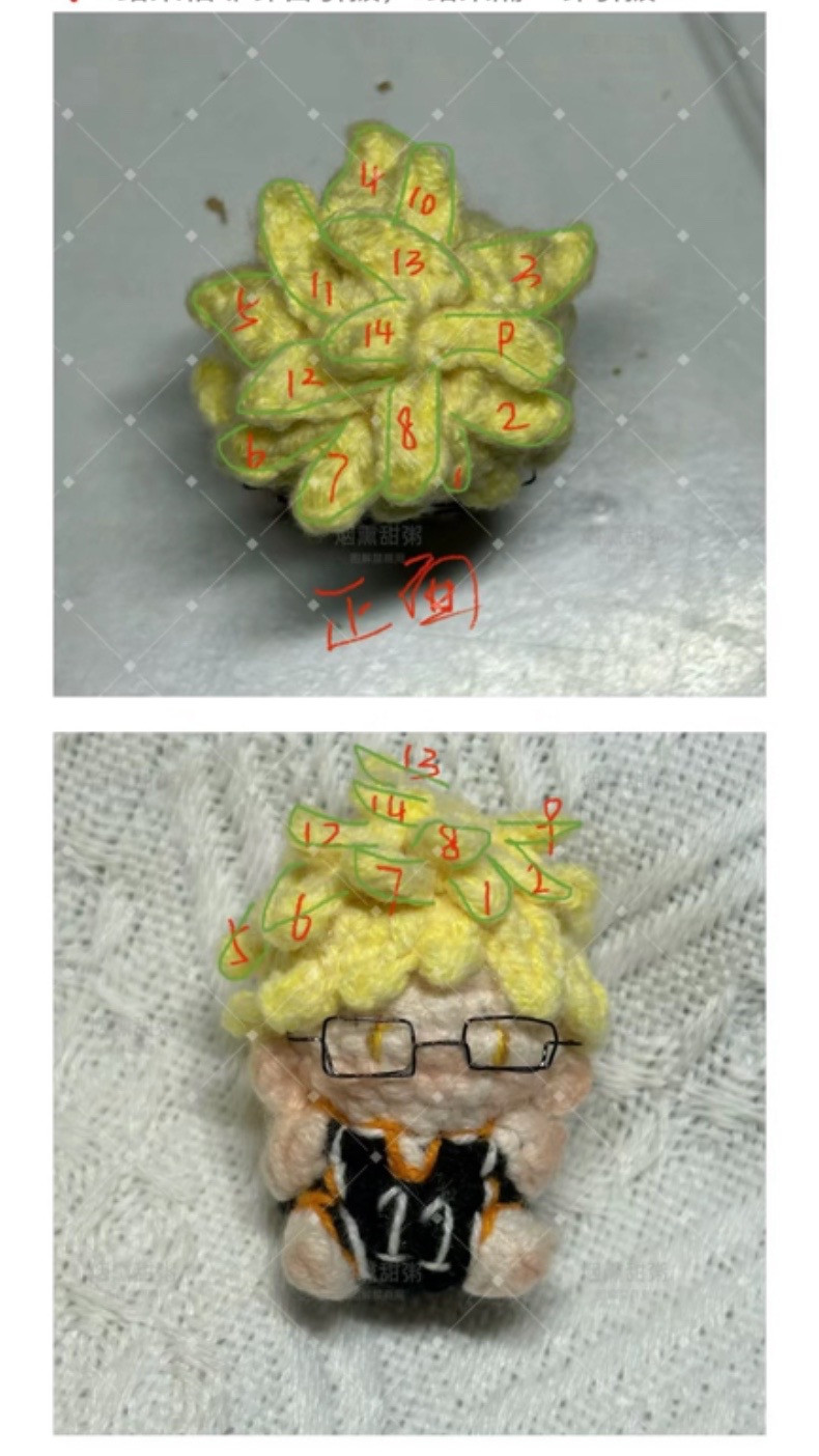 Hướng dẫn móc búp bê Tsukishima Kei, tóc vàng, áo số 11