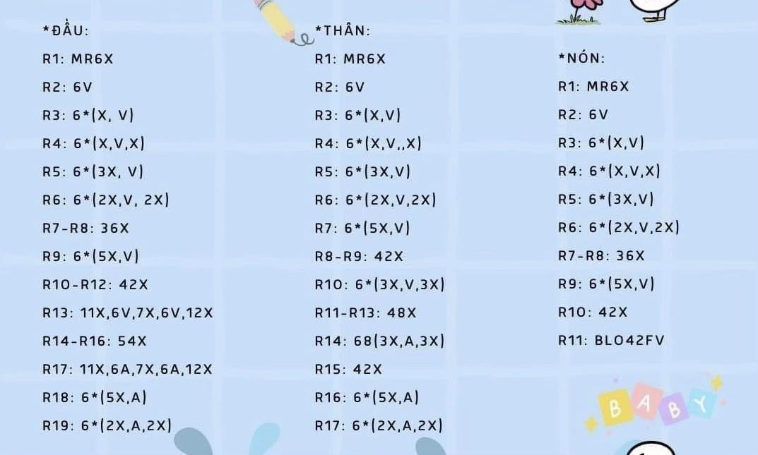 Hướng dẫn móc búp bê vịt mặc mũ vàng và cặp sách