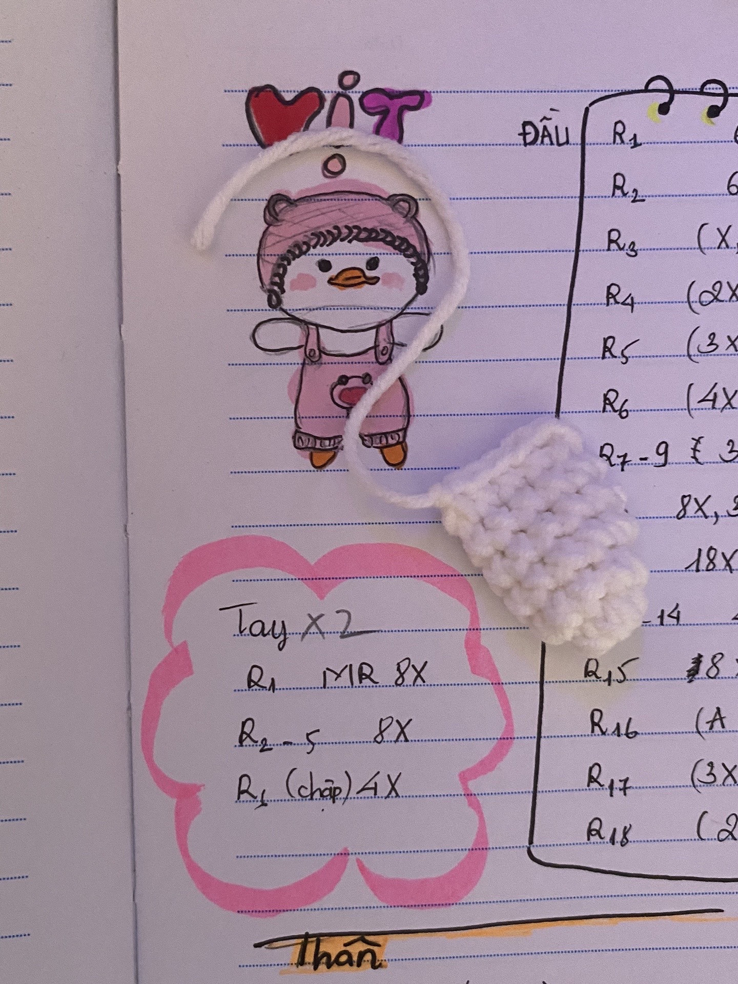 Hướng dẫn móc búp bê vịt mặc quần yếm gấu dễ thương