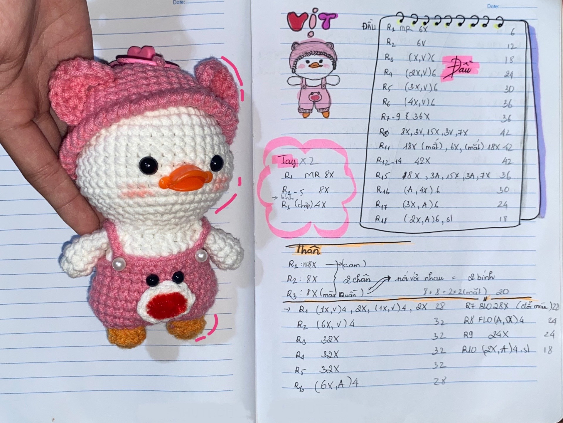 Hướng dẫn móc búp bê vịt mặc quần yếm gấu dễ thương