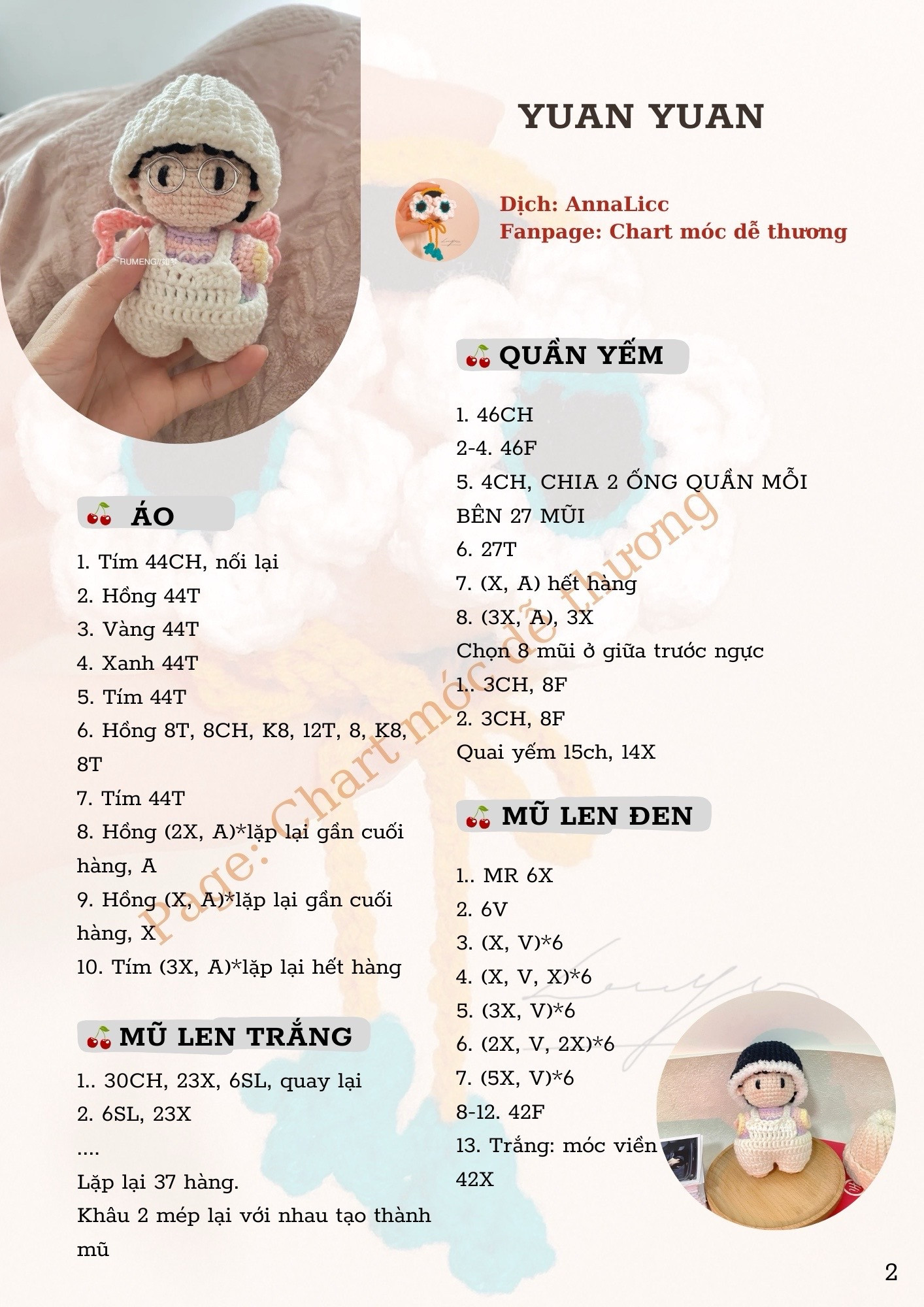Hướng dẫn móc búp bê Yuan Yuan mặc quần yếm và mũ len