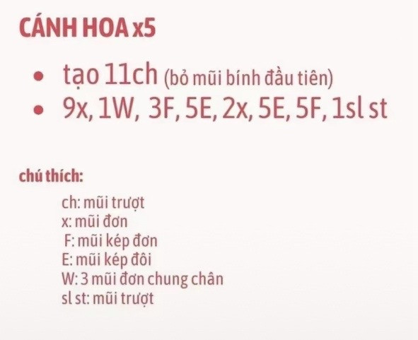 Hướng dẫn móc cánh hoa len màu sắc - Flat Chart