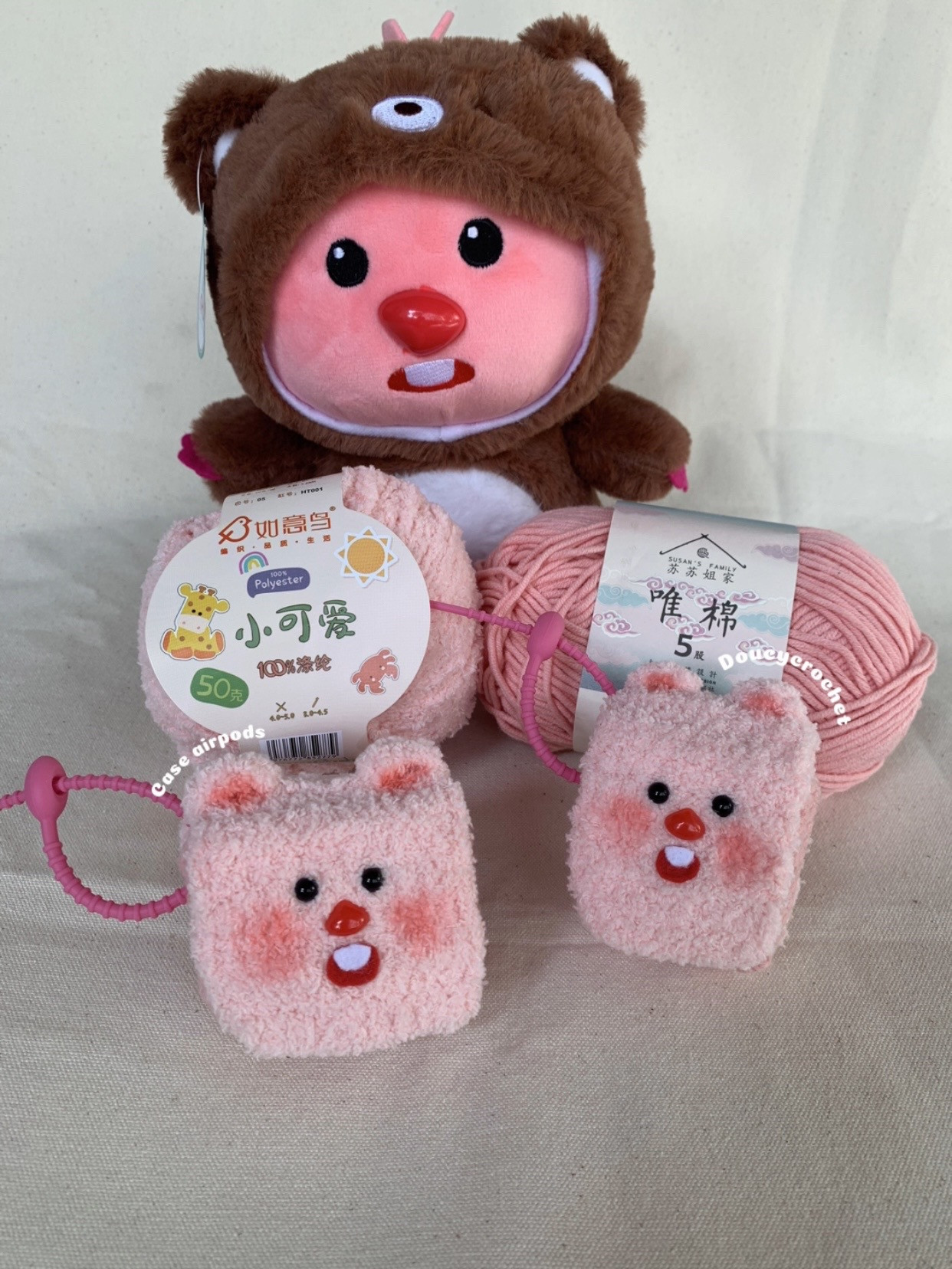 Hướng dẫn móc Case Airpods Gấu Hông Hồng bằng len nhung