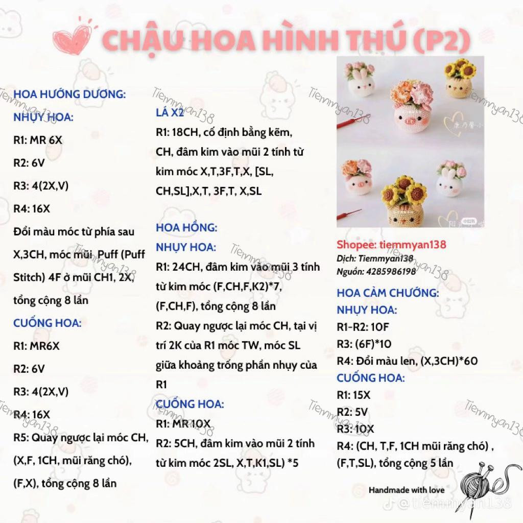 Hướng dẫn móc chậu hoa hình thú và búp bê gấu trúc