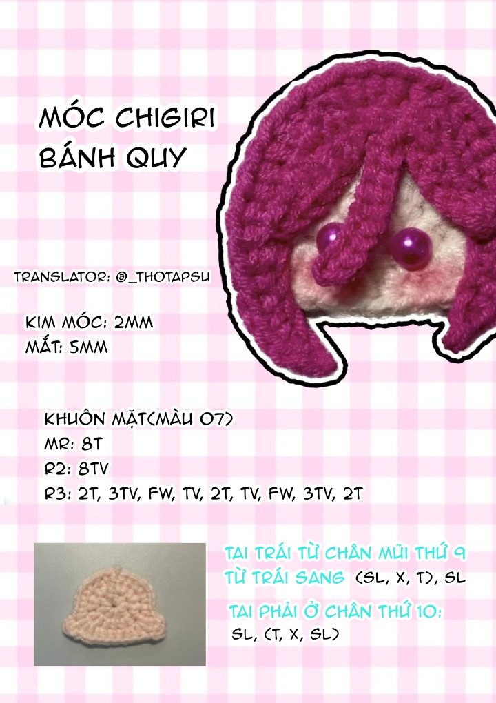 Hướng dẫn móc Chigiri Bánh Quy tóc hồng mắt bi
