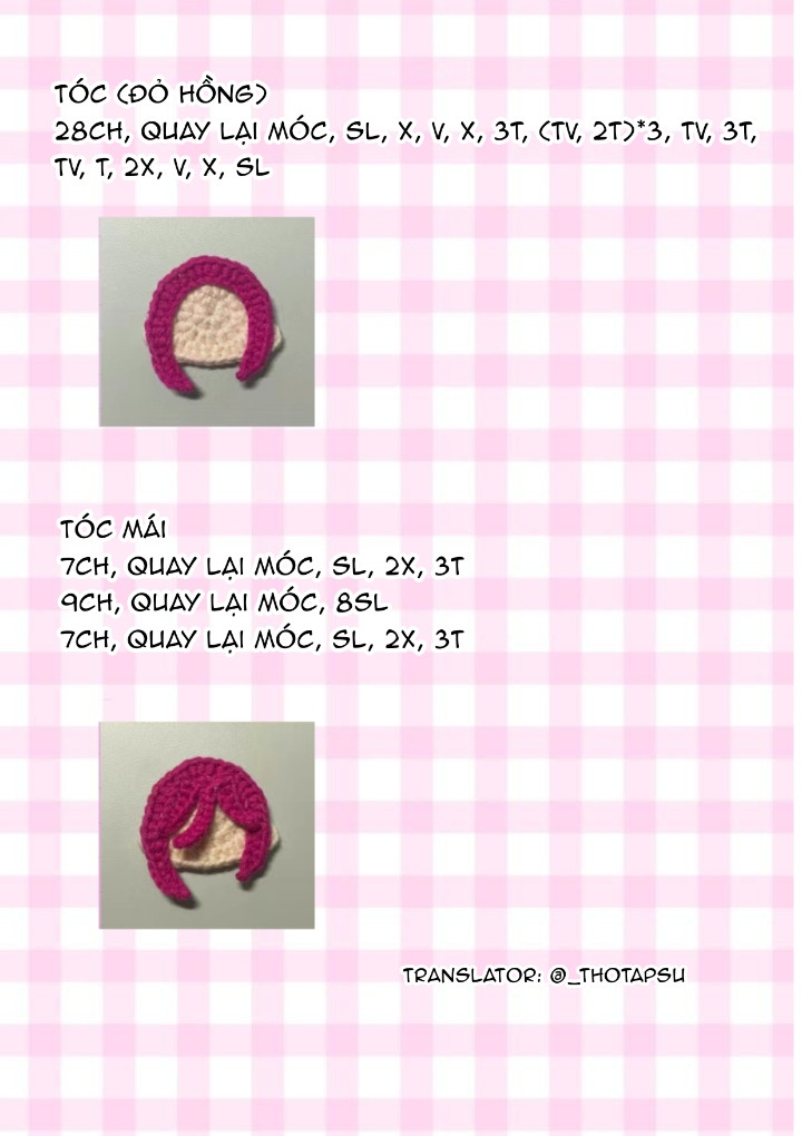 Hướng dẫn móc Chigiri Bánh Quy tóc hồng mắt bi