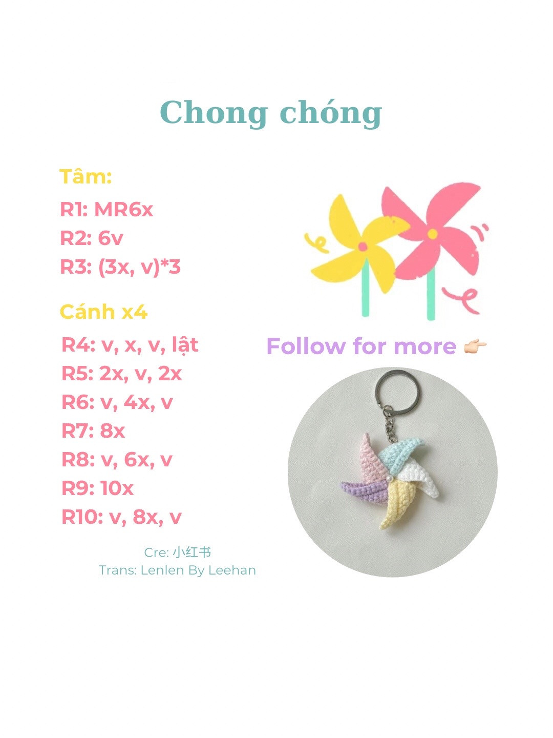 Hướng dẫn móc chong chóng pastel nhiều màu sắc dễ thương
