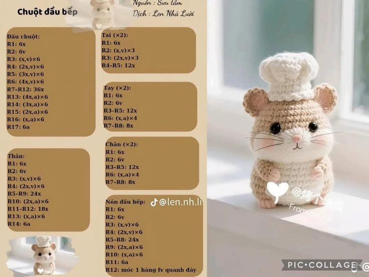 Hướng dẫn móc chuột đầu bếp amigurumi dễ thương