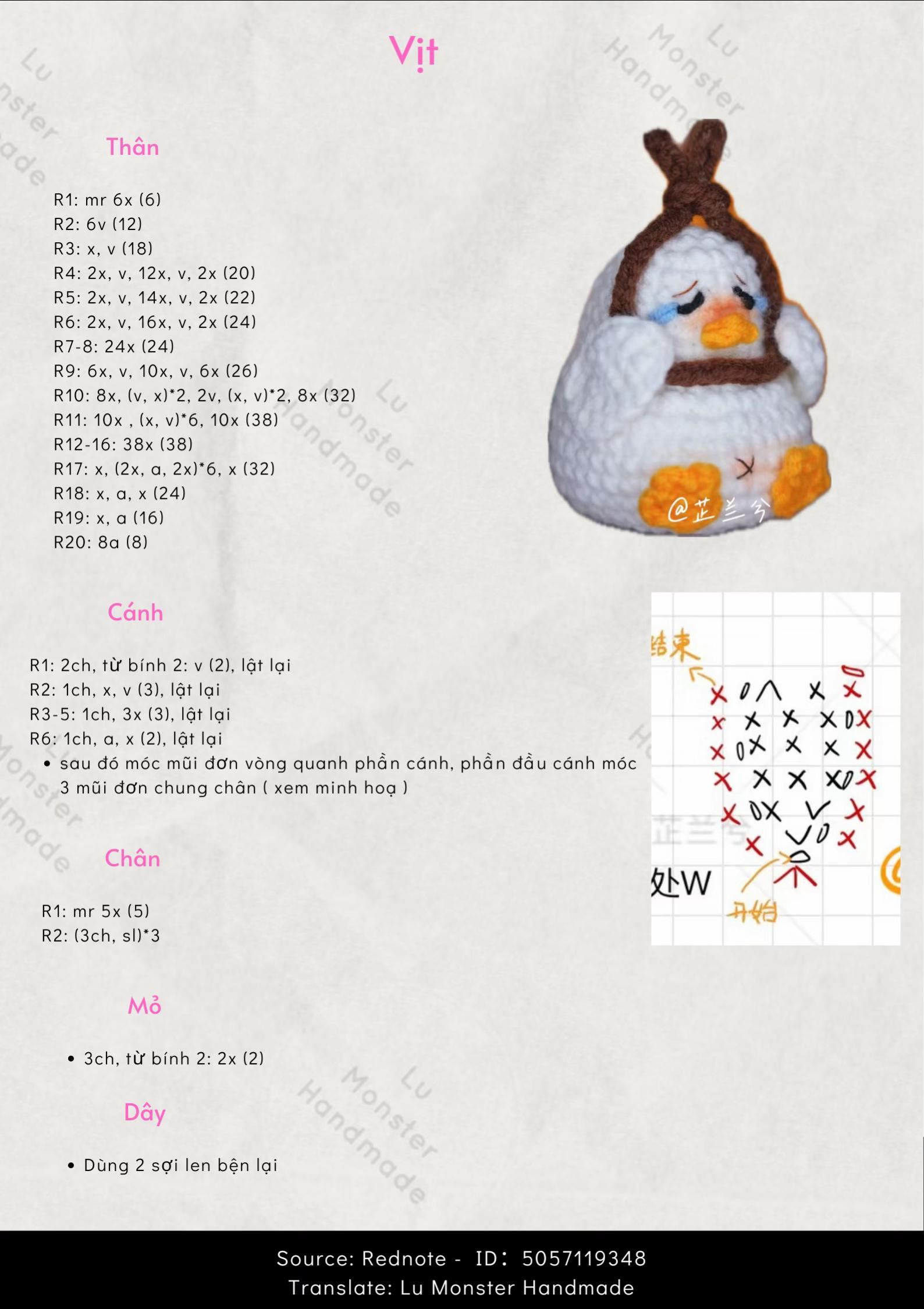 Hướng dẫn móc con vịt buồn đeo khăn quàng