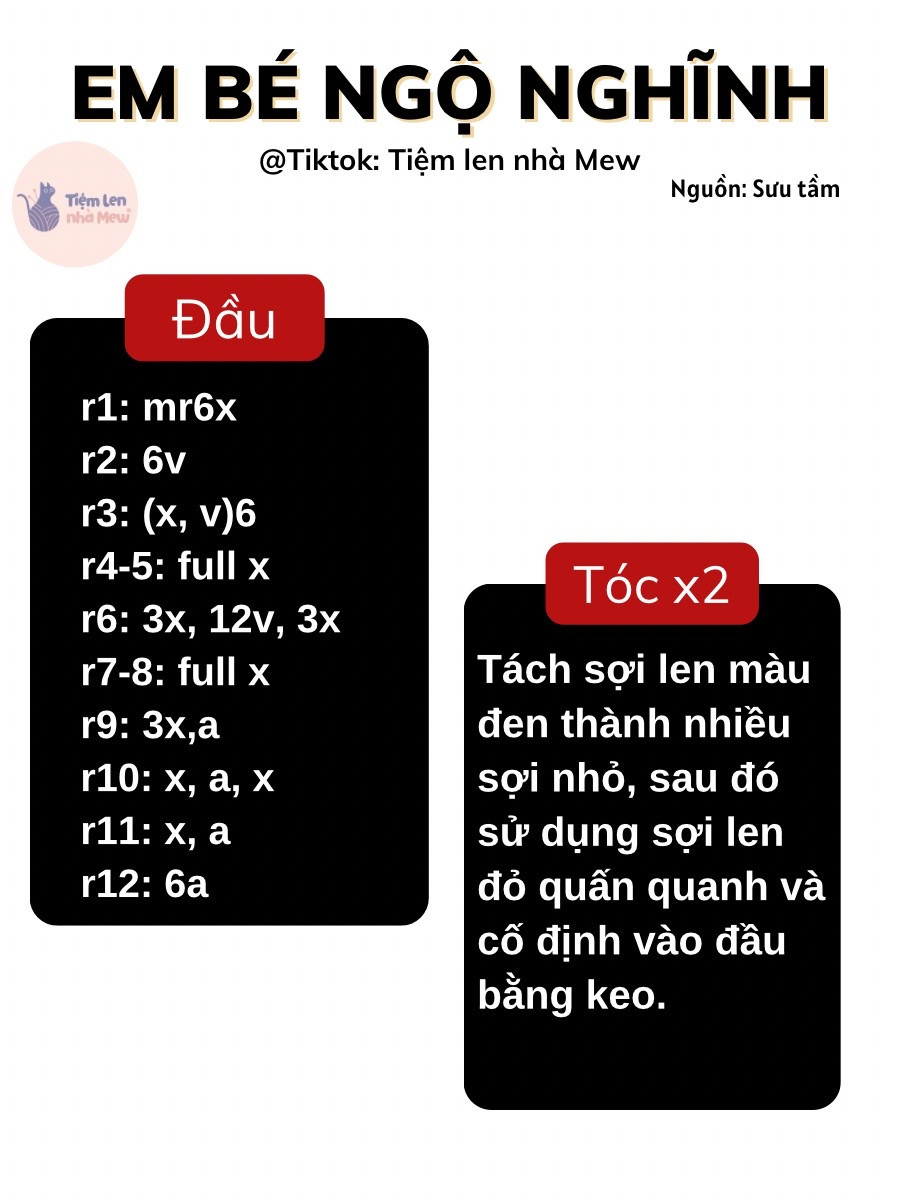 Hướng dẫn móc đầu búp bê ngô nghĩnh dễ thương