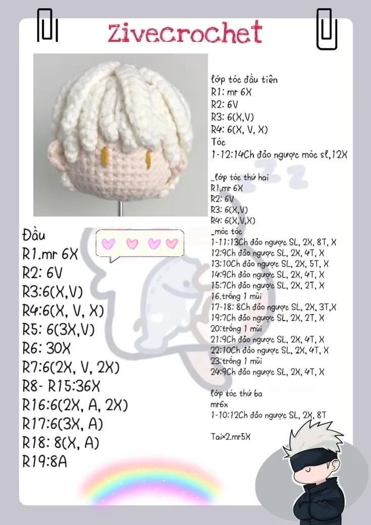 Hướng dẫn móc đầu búp bê tóc trắng Zivecrochet