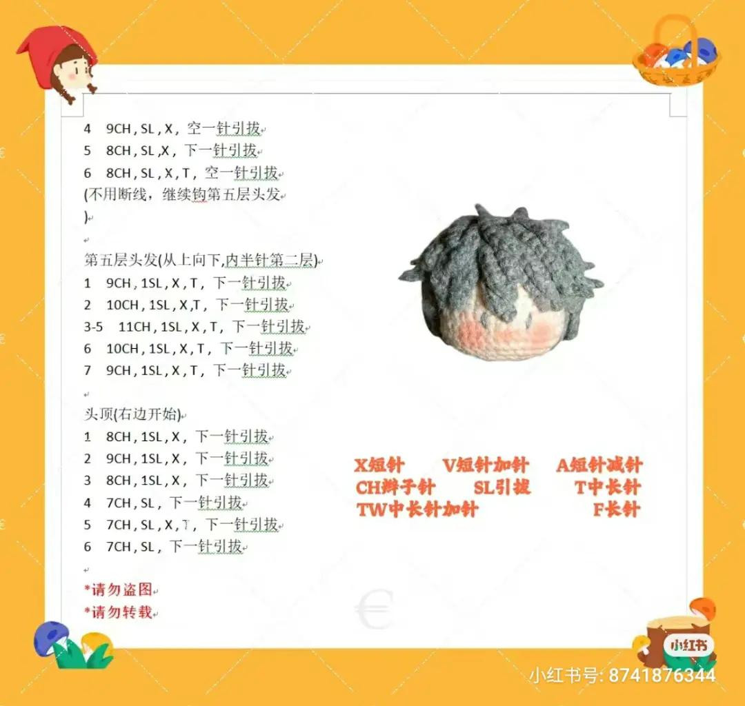 Hướng dẫn móc đầu búp bê tóc xám, chart chi tiết từng hàng