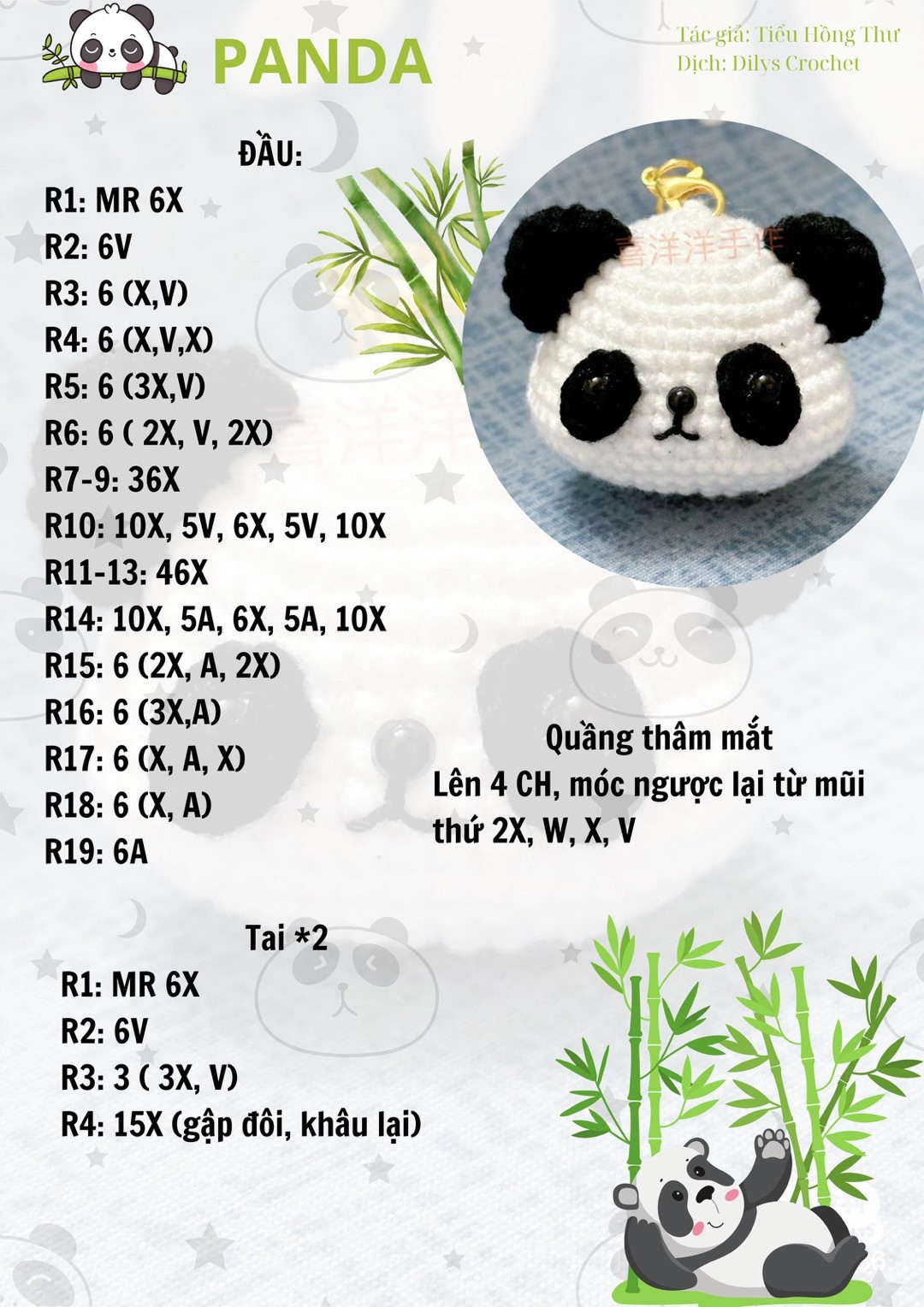 Hướng dẫn móc đầu gấu Panda dễ thương