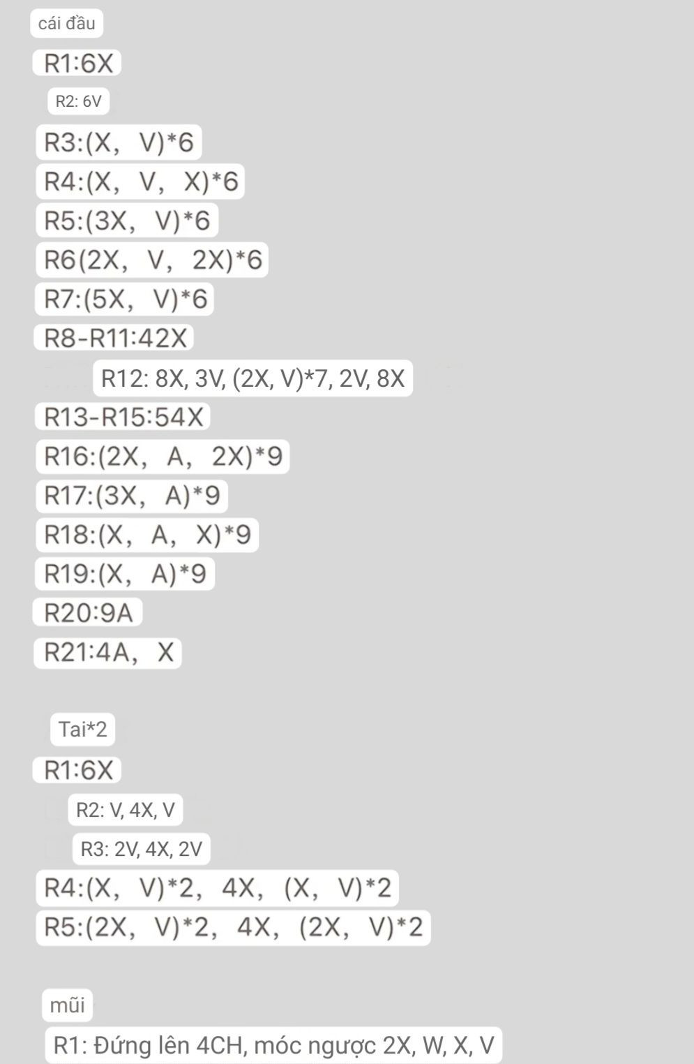 Hướng dẫn móc đầu heo hồng dễ thương, chart chi tiết từng hàng