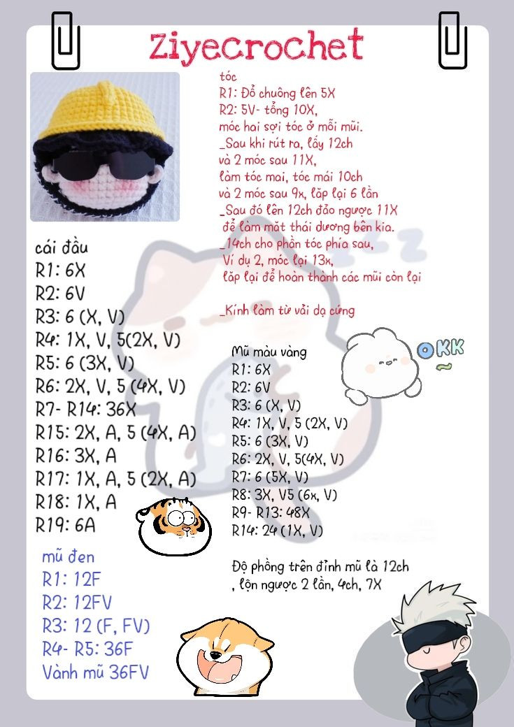 Hướng dẫn móc đầu Kakashi Hatake - Ninja rùa đội mũ vàng