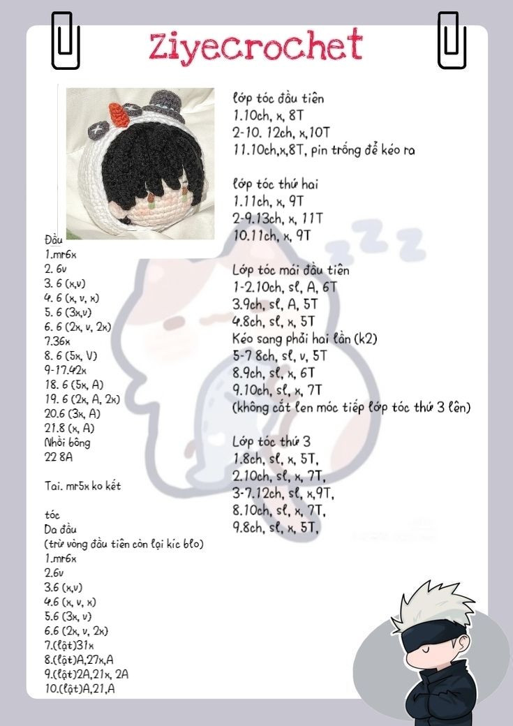 Hướng dẫn móc đầu người tuyết tóc đen, mũi cà rốt