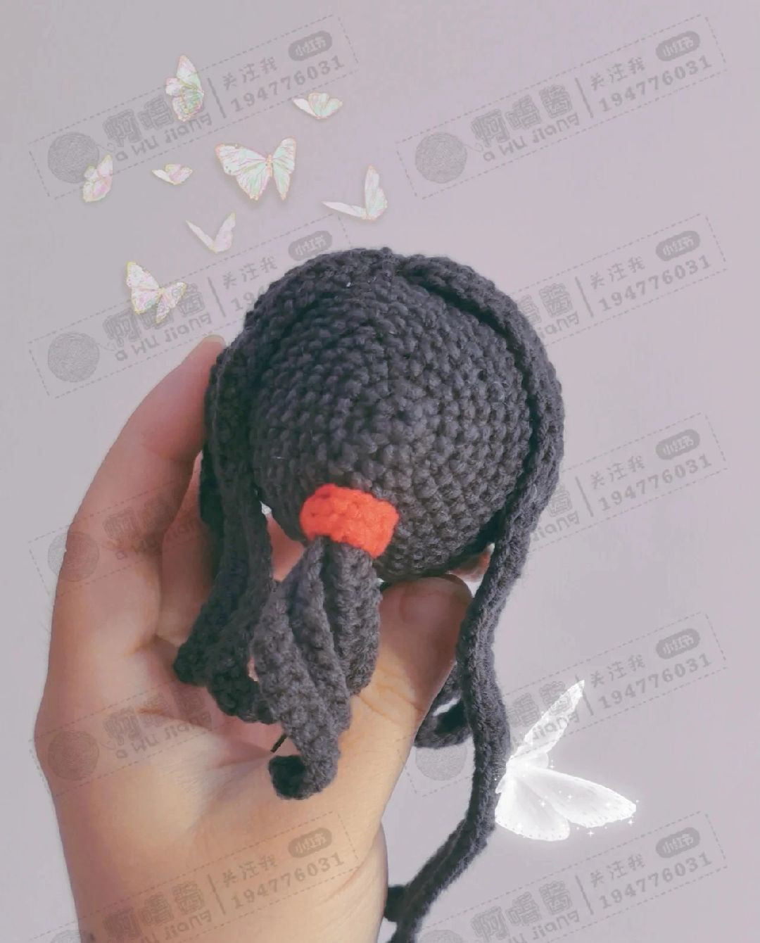 Hướng dẫn móc đầu nhân vật tóc đen mắt băng