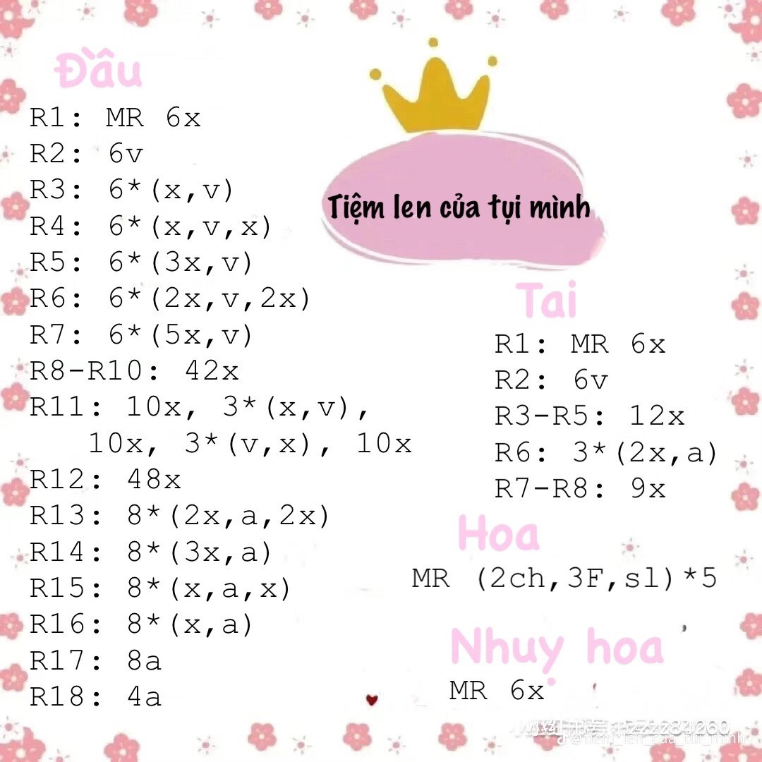 Hướng dẫn móc đầu thỏ bông tai hoa pastel