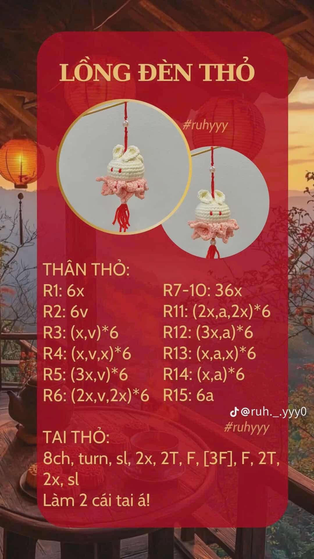 Hướng dẫn móc đèn lồng thỏ và hoa sen