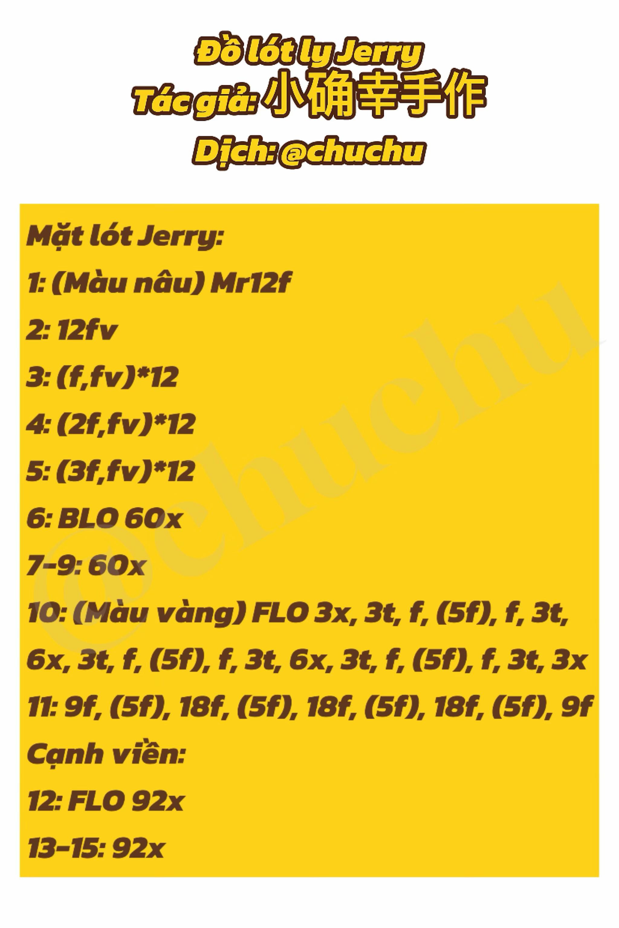 Hướng dẫn móc đồ lót ly Jerry màu vàng và nâu