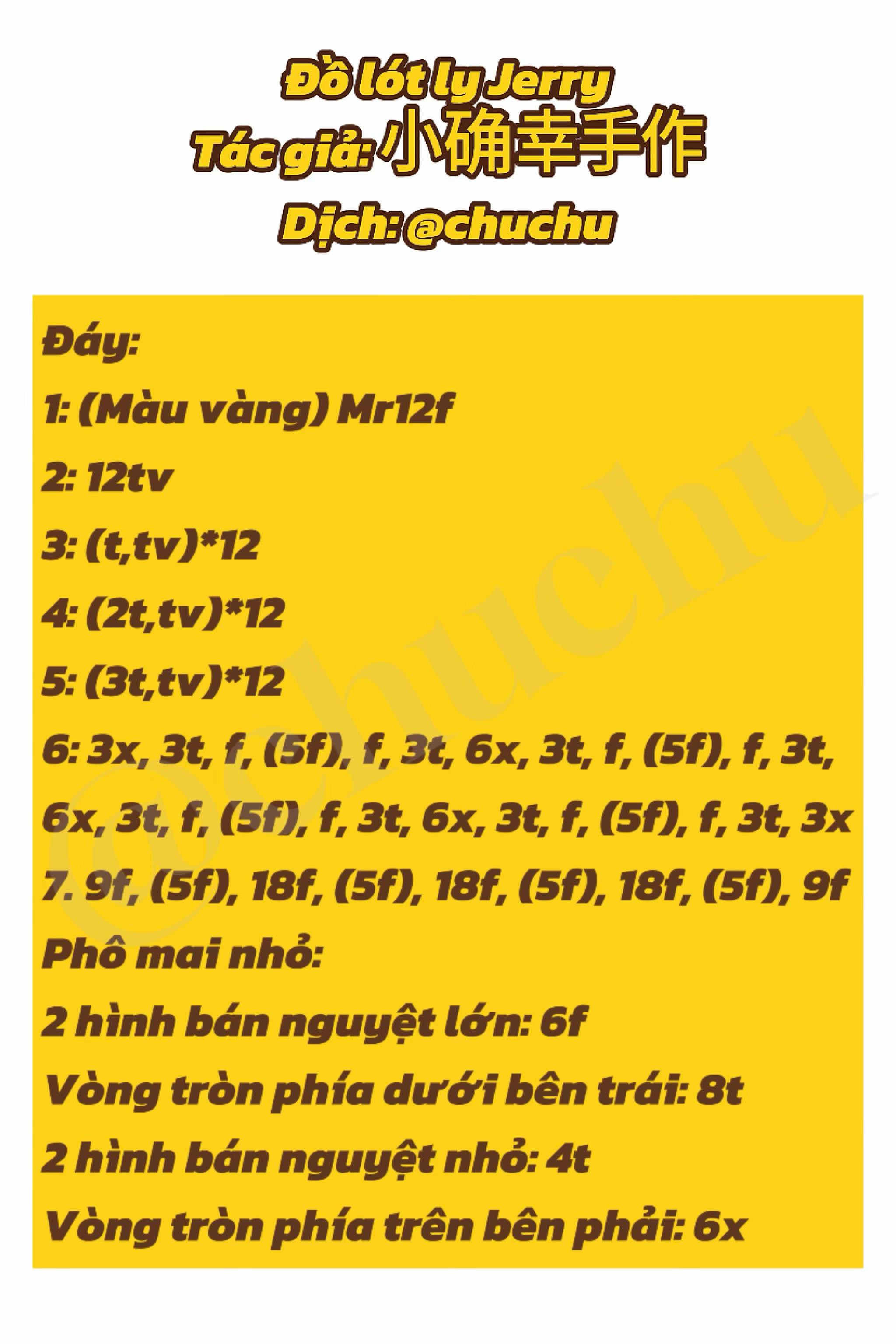 Hướng dẫn móc đồ lót ly Jerry màu vàng và nâu
