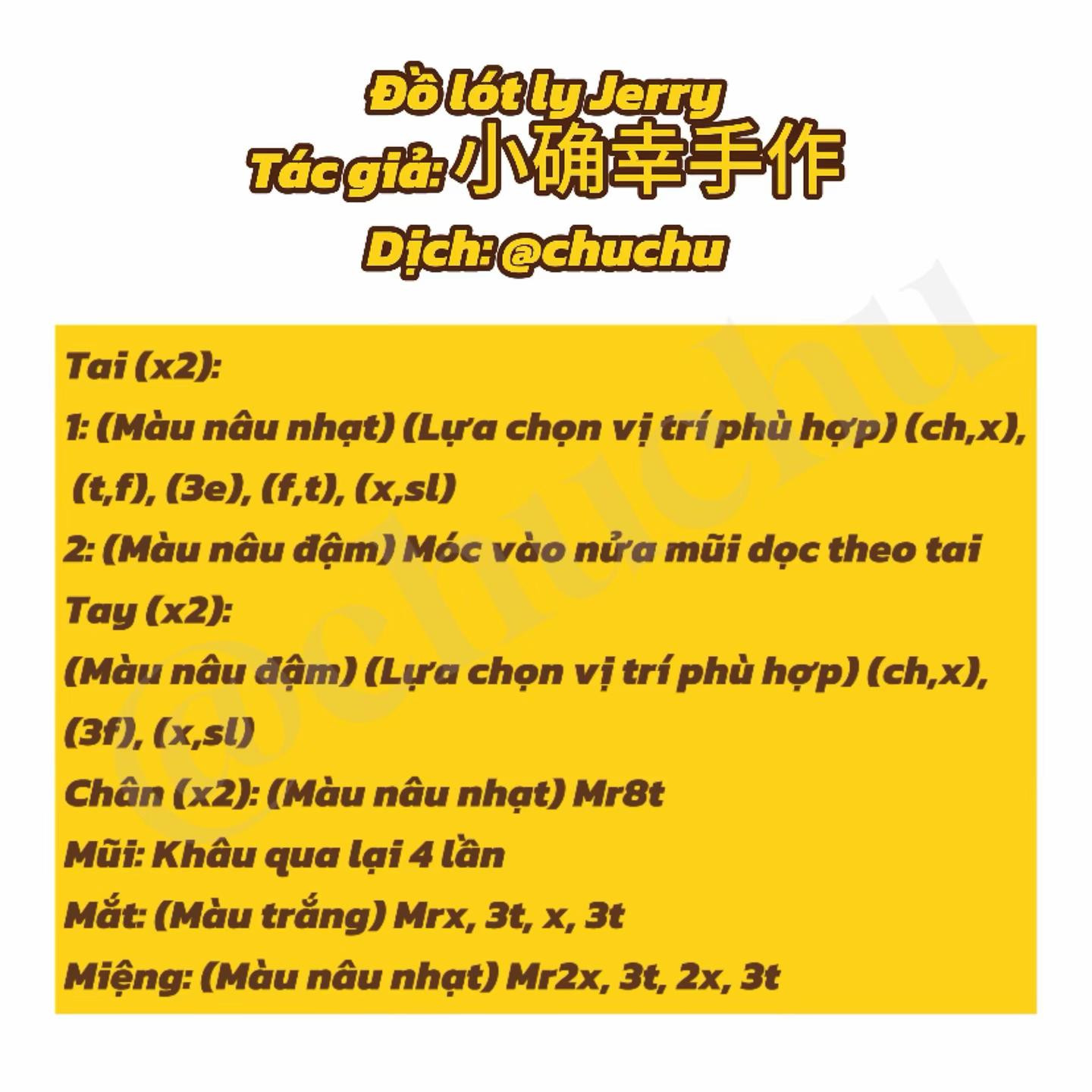 Hướng dẫn móc đồ lót ly Jerry màu vàng và nâu