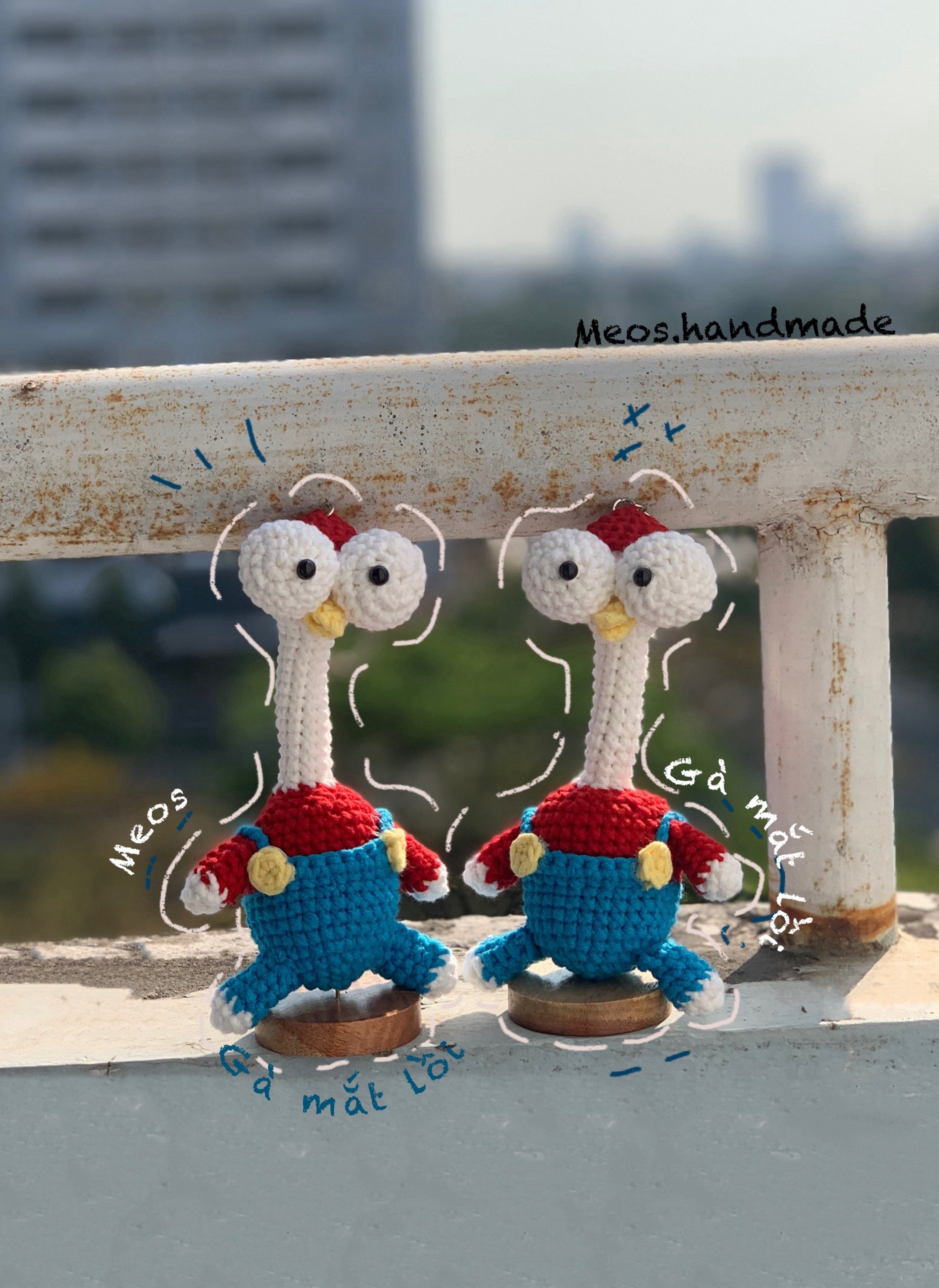 Hướng dẫn móc Gà mắt lồi dễ thương màu đỏ xanh