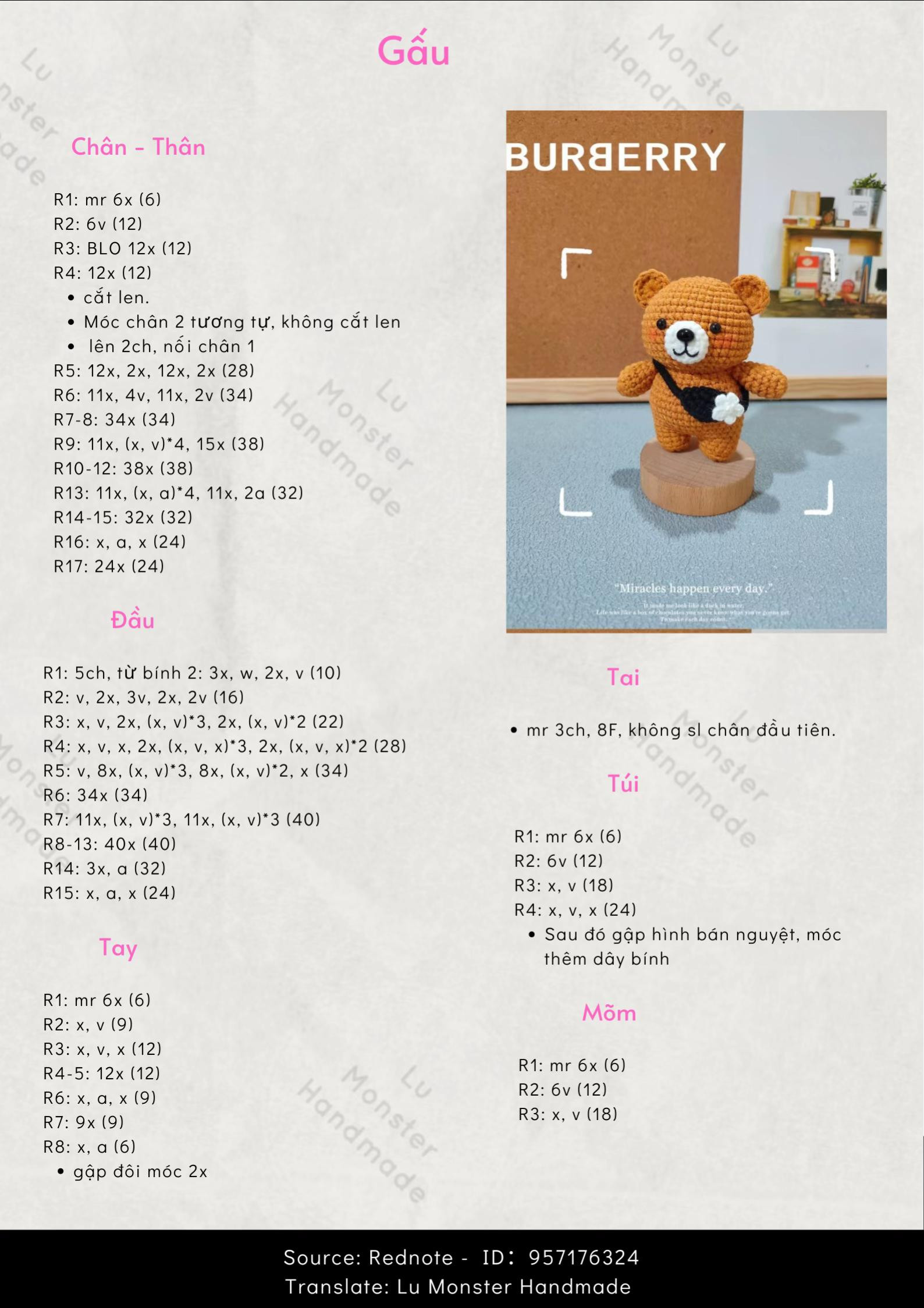 Hướng dẫn móc gấu bông màu nâu đeo túi đen