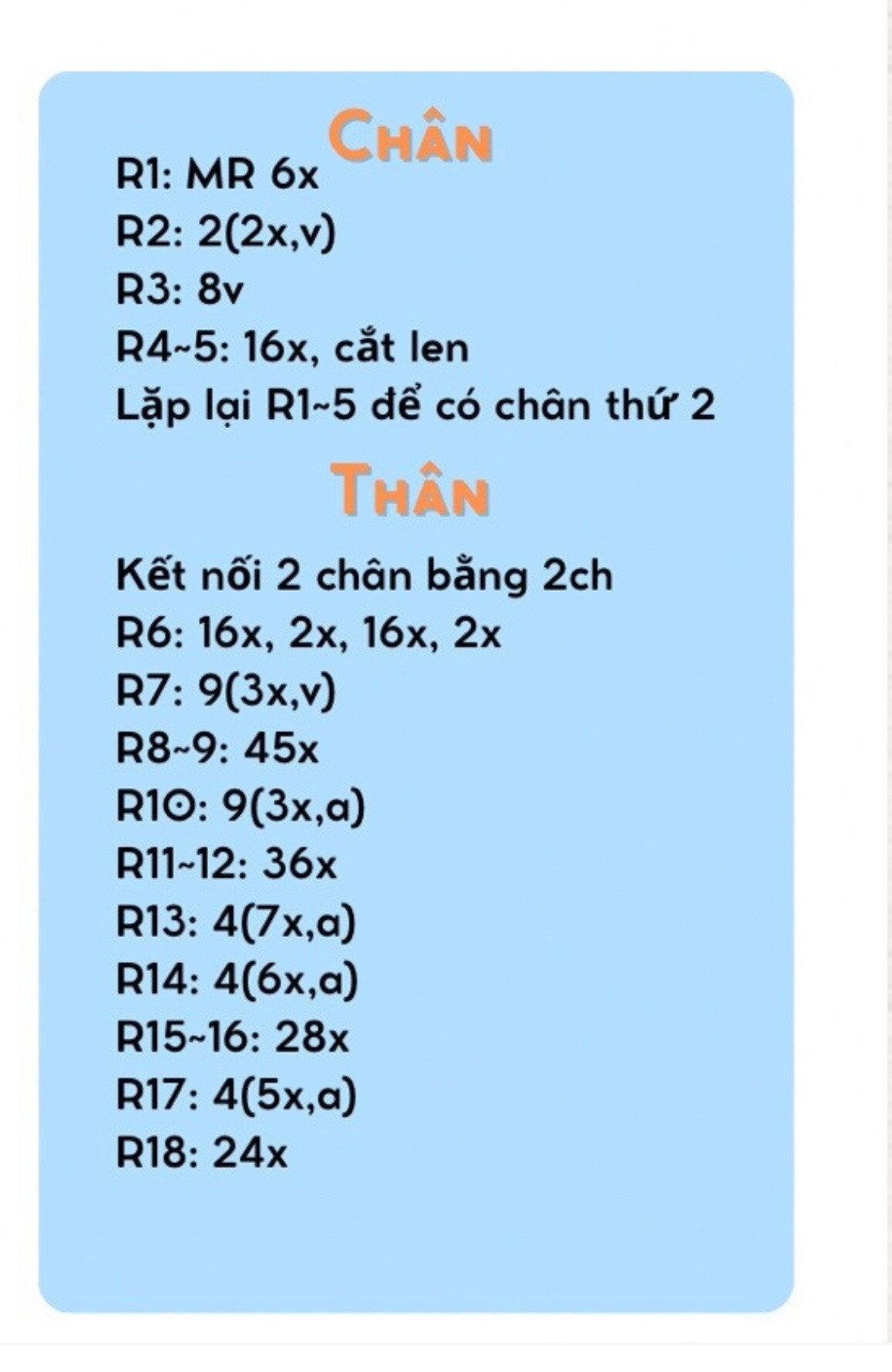 Hướng dẫn móc gấu bông màu xanh lá, chart chi tiết từng phần