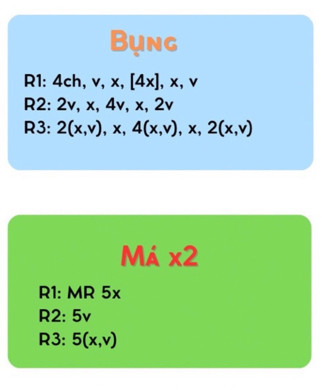 Hướng dẫn móc gấu bông màu xanh lá, chart chi tiết từng phần