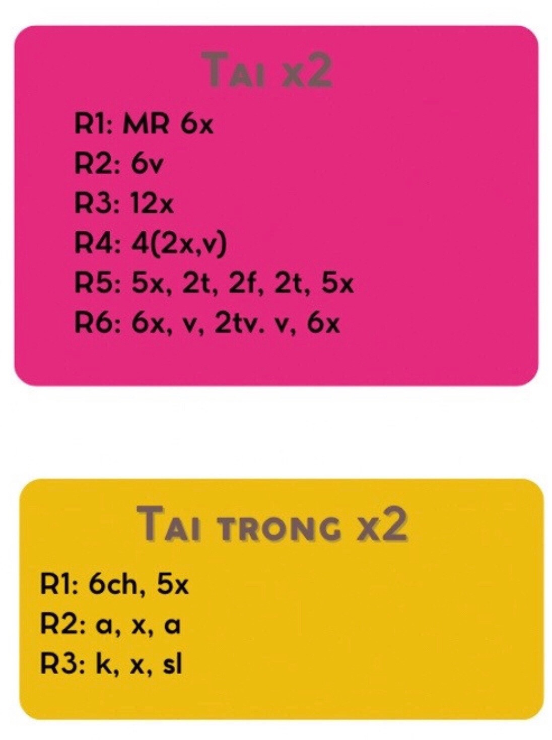 Hướng dẫn móc gấu bông màu xanh lá, chart chi tiết từng phần
