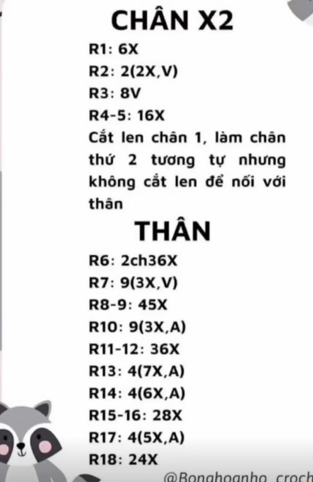 Hướng dẫn móc gấu bông màu xanh lá với chart chi tiết từng phần