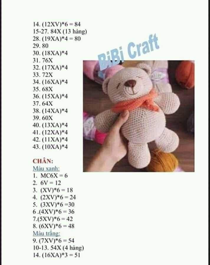 Hướng dẫn móc gấu bông Misa màu trắng xanh