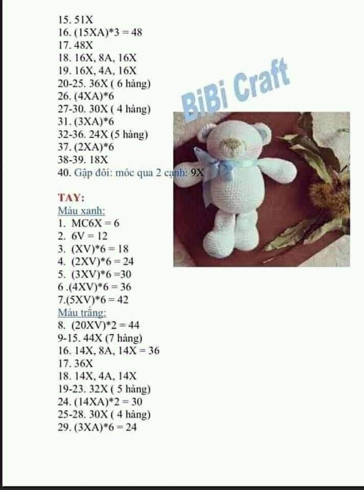 Hướng dẫn móc gấu bông Misa màu trắng xanh