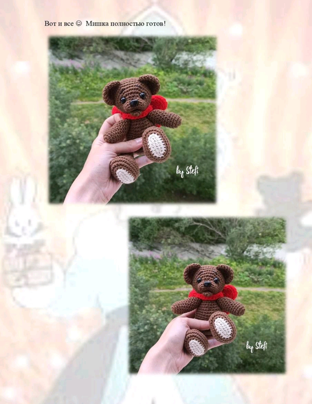 Hướng dẫn móc gấu bông nâu đeo nơ đỏ