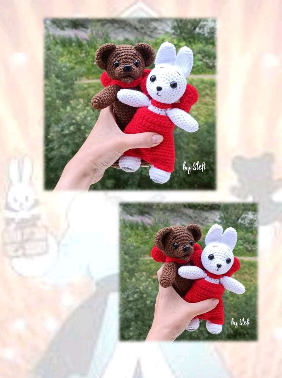 Hướng dẫn móc gấu bông nâu đeo nơ đỏ