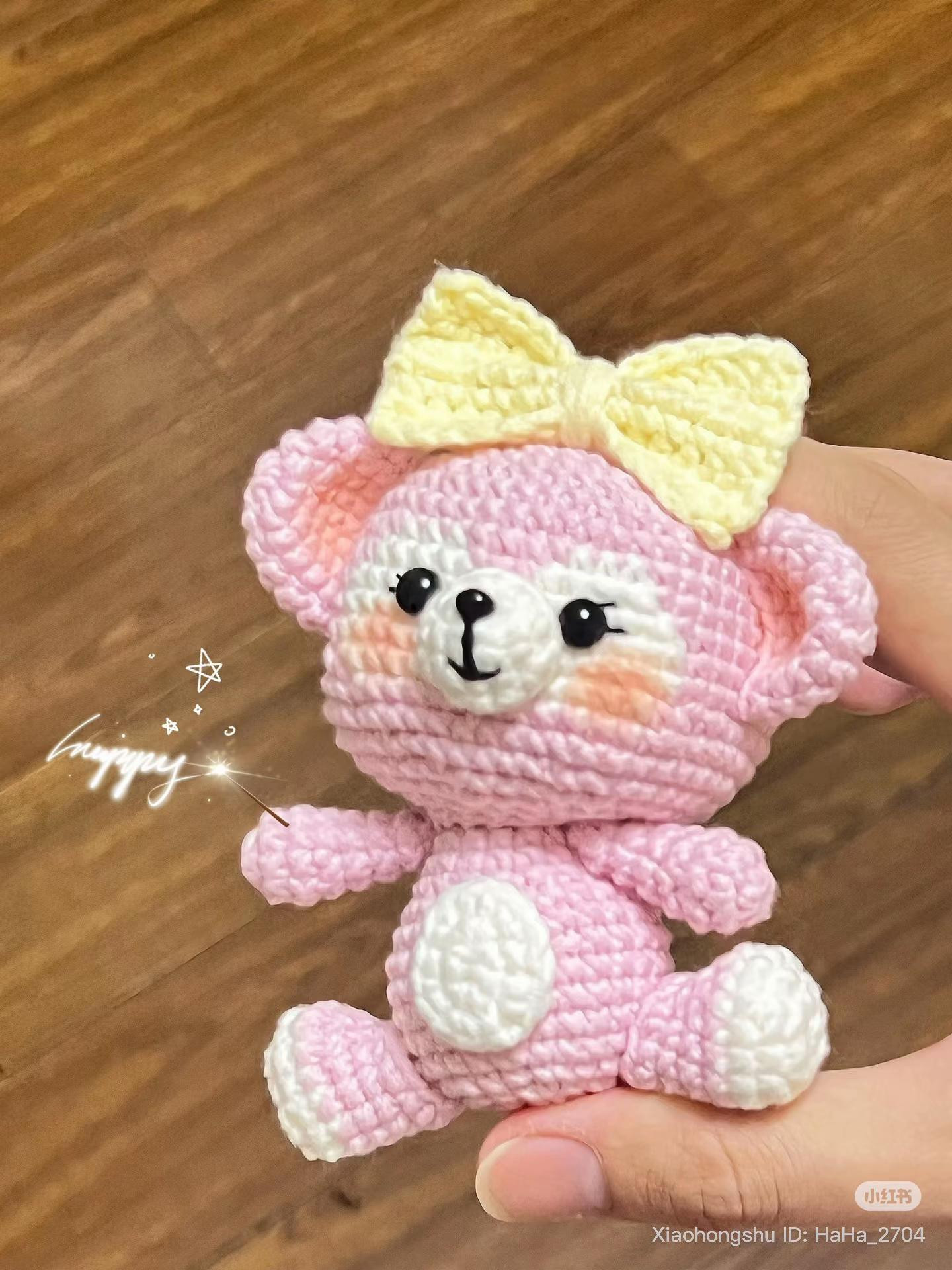 Hướng dẫn móc gấu hồng dễ thương kèm nơ vàng